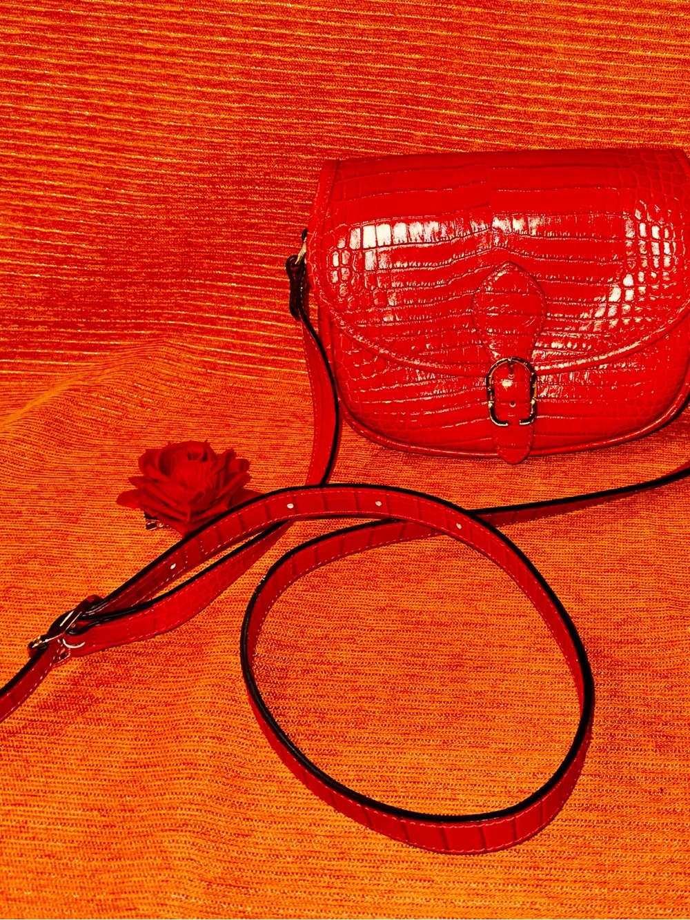 Longchamp Red/016 1980 Croc-Embossed Leather Crossbody Bag